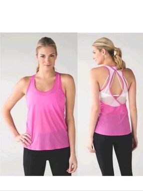 Lululemon Womens Size 6 Tranquil Tank Pink White Mesh  Tranquil  Pink  White